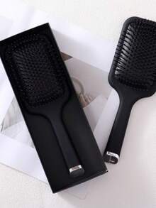 Matte Black Rubber Air Cushion Massage Comb, Anti-Static - Black - View 1