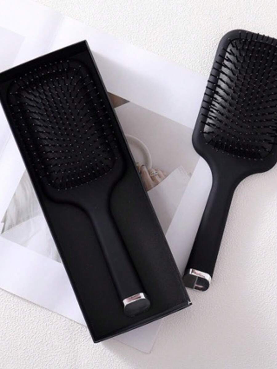 Matte Black Rubber Air Cushion Massage Comb, Anti-Static - Black - View 1