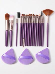 21件套化妆工具套装，包含：18支化妆刷套装+3个三角粉扑，一应俱全，新手友好 | 方便旅行携带，送礼佳品 | 新手/女性的完美之选 - 彩色 - 查看 1