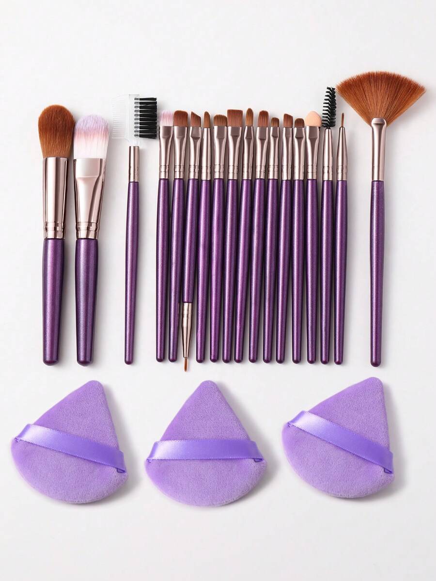 21件套化妆工具套装，包含：18支化妆刷套装+3个三角粉扑，一应俱全，新手友好 | 方便旅行携带，送礼佳品 | 新手/女性的完美之选 - 彩色 - 查看 1