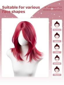 18-Inch Long Synthetic Wig Featuring A Natural Straight Style A Stunning Red. It Is Crafted From Heat-Resistant Fiber To Ensure Durability. This False Hairpiece Is Perfect For Daily Use, Offering A Natural And Realistic Appearance That Mimics. - Red - View 2