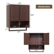 Bathroom Wall Storage Cabinet, Over The Toilet Medicine Cabinet, Hidden Storage & Open Shelves, Small 2-Door Multi-Functional Bathroom Organizer With Towel Bar For Bathroom & Kitchen - 胡桃色 - 查看 2
