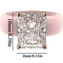 1pc Elegant Pink Silicone Ring Minimalist Emerald-Cut Cubic Zirconia Ring Couple Rings Fashion Jewelry Suitable For Everyday Wear, Weddings, Anniversaries, And Gifting - 優雅粉紅矽膠CZ戒指 - 查看 7
