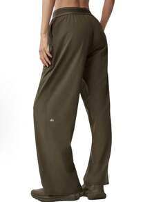 Alo Yoga Women's Suit Up Trouser | Premium High-Waist Relaxed Straight-Leg Pants | Luxury Soft Stretch Performance Trousers | Wide-Leg Athletic Leisure Slacks | Celebrity Style Urban Workout Apparel | Breathable Lightweight Formal-To-Gym Pants - Army Green - View 4