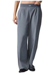 Alo Yoga Women's Suit Up Trouser | Premium High-Waist Relaxed Straight-Leg Pants | Luxury Soft Stretch Performance Trousers | Wide-Leg Athletic Leisure Slacks | Celebrity Style Urban Workout Apparel | Breathable Lightweight Formal-To-Gym Pants - Xám - Xem 5