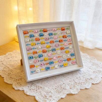 3pcs/5pcs/8pcs Colorful Painted Rings, Fresh Macaron Color Rings Set, Fun Hollow Mini Rings In Daisy Field (No Box, Packed In OPP Bag)