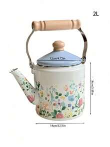 Vintage European Style + Architectural Painting Pattern/Bicolor Blue Lid + Cylindrical Body Shape + Wooden Heat-Resistant Handle + Even Heat Conduction/Large Capacity Water Storage + Retro Architectural Style Kettle + Suitable For Family Gatherings & Festivals, Afternoon Tea Preparation, Daily Kitchen Cooking - View 10