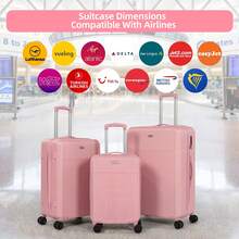 Luggage Set 3 Piece, Pink, Hardshell Suitcase With 4 Spinner Wheels, Vertical Striped Design - Pink - View 5