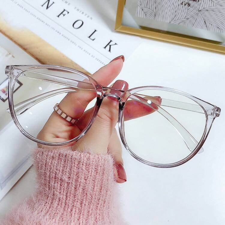 Fashionable Large Frame Round Glasses | Transparent Lenses, Comes With Glasses Case, Suitable For Women - Multicolor - View 11