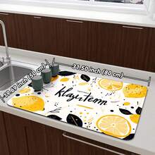 柠檬印花厨房台面晾干垫，速干隔热垫，适用于餐桌、吧台、咖啡机，防滑防水可水洗垫 - 青檸色 - 查看 22