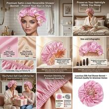 2026 Hot Reversible Double-Layer Satin Bonnet - Luxury Lace Trim Sleeping Cap Hair, Silk-Feel Chemotherapy Headwear, Anti-Frizz Night Hat Curly Hair, Breathable Satin Scarf Cap Hair Loss Care, Elegant Dual-Use Shower Cap - Konglan có thể đảo ngược. - Xem 11