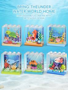 Ocean Treasure Building Block Set, Mini Desktop Aquarium Set, Creative Assembly Aquarium Building Blocks, Adult Mini Animal Friends Set, Party Gift, Ocean Animal Building Block Set, Micro Underwater Creature Building Blocks, Deep Sea Fish Building Block Toys, Including Whale, Turtle, Manta Ray - Multicolor - View 2