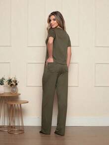 Pants With Pockets, Made Of Lightweight Fleece Fabric. - 軍綠色 - 查看 3