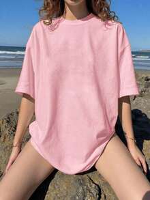 Summer ClothesWomen'S Streetwear Daily Wear Vintage Y2K Hip-Hop Casual,New Years Fit Women,Valentine'S Day, Tops Women,Leisure And Versatile Daily Travel,Oversized Crop Lips Graphic TeeMinimalist Style Sweatshirt,Crop Top,Graphic Tees WomenLoose And Comfortableropa De Verano Mujer - 粉色 - 查看 4