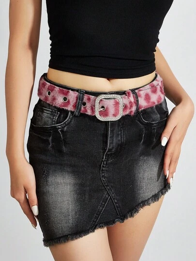 1pc New Leopard Print Fluffy Waist Belt, Fashionable Versatile Wide Luxury Comfortable Belt For Women