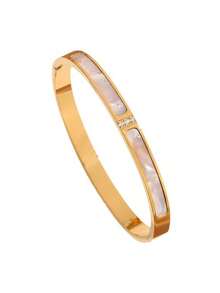 1条钛钢材质，镶嵌3颗水钻的高端白色贝壳手链，简约个性设计，永不褪色。 - 三鑽白貝手鐲 - 查看 5