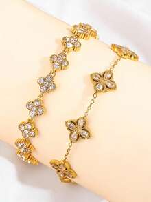 2pcs Elegant Stainless Steel Bracelet Set - Luxury Daily Wear And Special Occasion Accessory - Gold - View 4