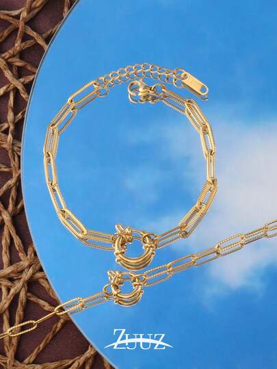 1件装时尚不锈钢手链弹簧扣手链女士饰品链女士几何手链日常装饰闺蜜礼物