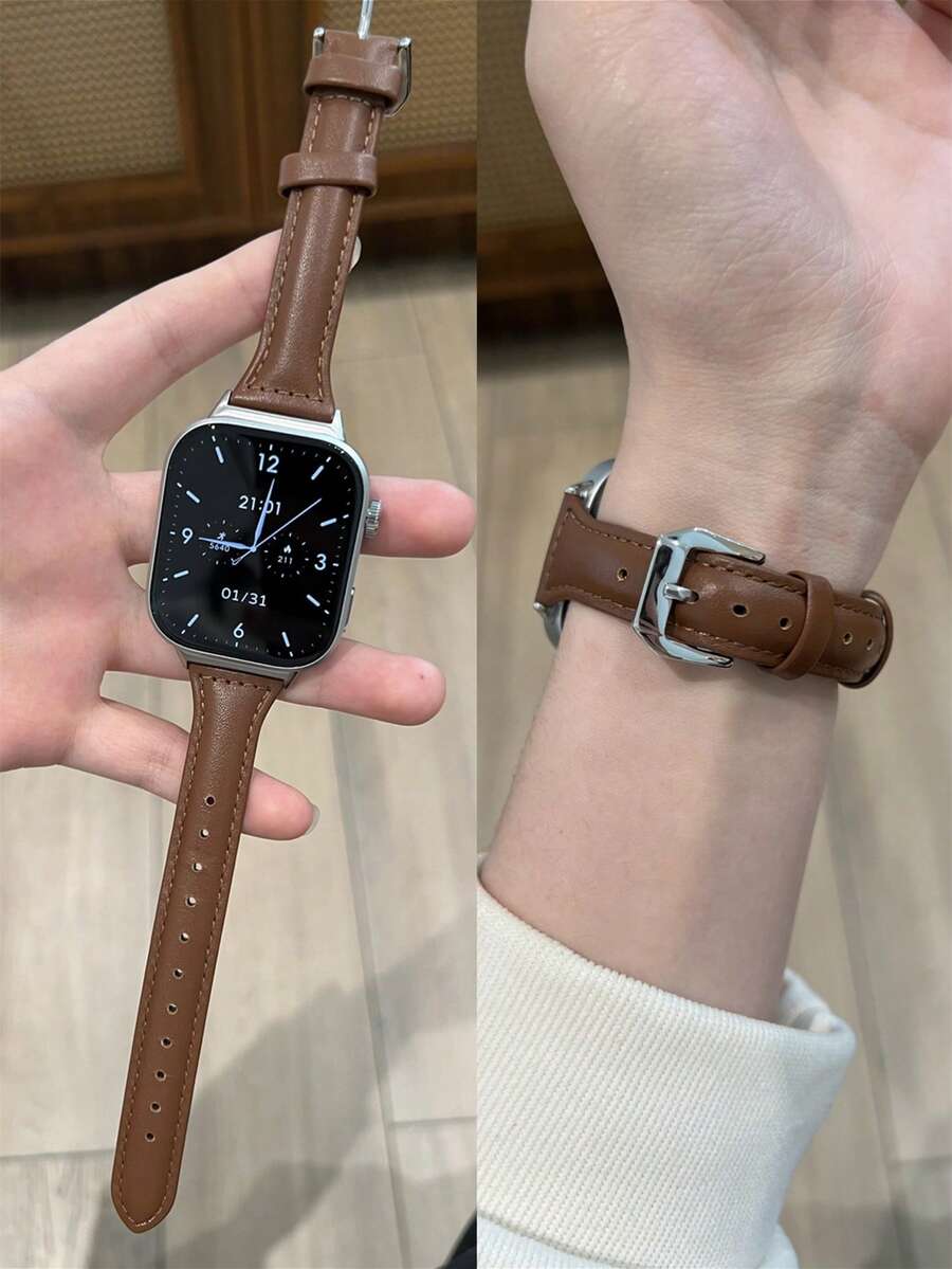 1pc Women's Leather Watch Band, Suitable For Daily Wear, Compatible With Watch 4/5/6 Active - Brown - View 1