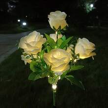 1/2/4PCS 7 Heads Solar Rose Flower Lights, Outdoor Garden Decoration, Ground Plug Lawn Lights, LED Simulation Flower Lights, Solar Decorative Lights For Patio, Yard, Landscape, Pathway, Lawn, Sidewalks(Pink, White, Blue, Yellow, Red, Purple) - 7 Large Royal Roses - View 26
