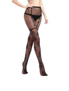 A Black Skull Silk Stocking, Pantyhose - Black - View 3