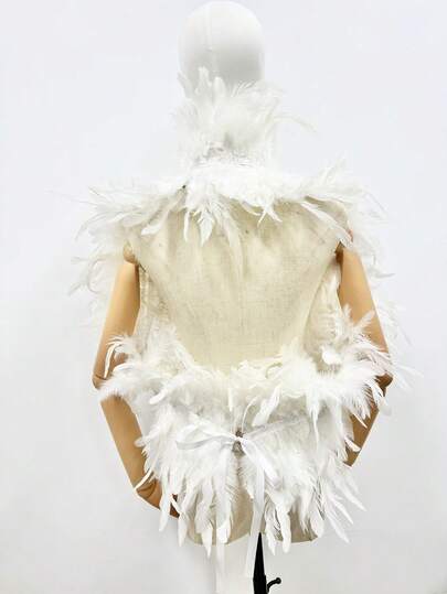 1pc Artificial Feather Shawl Cape Scarf, Halloween Party Costume Accessory, Festival Party Stage Decoration Cosplay Prop