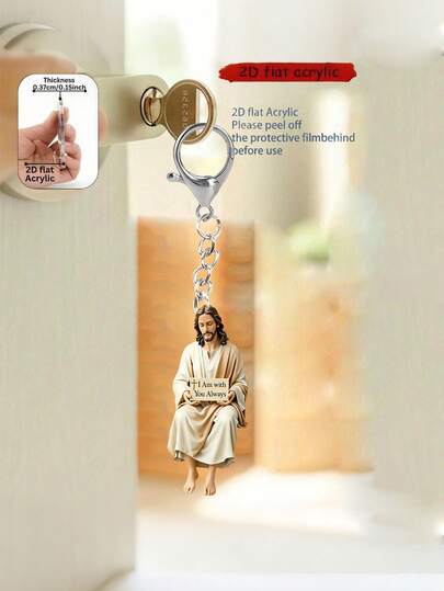 1 Set Acryl Ruhiges Bild Auto Anhänger - 2D flaches christliches religiöses Bild Acryl Anhänger; Auto Dekorationen, religiöse Dekorationen oder Glaubensausdrücke, mit den inspirierenden Worten "Ich bin bei dir" darauf geschrieben | Ideale religiöse Geschenke für Familien und Freunde, Taufgeschenke. Ausgestattet mit 304 Edelstahl, Büro Hängedekoration, Party Geschenke, Handy Anhänger, Haustürschlüssel, Fitnesstasche Zubehör, Gepäckidentifikation, Erinnerungsgeschenke.