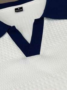 一件白色纹理面料翻领Polo衫 - 白色 - 查看 3