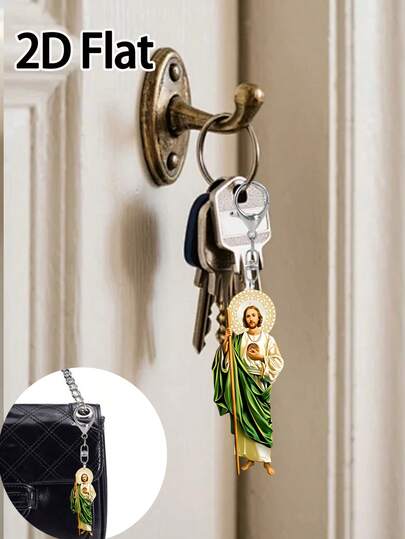 Mặt dây chuyền hình Thánh Jude và Thaddeus bằng acrylic phẳng 2D, thích hợp để treo túi xách, cốc, chìa khóa xe, ba lô, móc khóa, phụ kiện du lịch, đồ trang trí treo xe hơi - Phong cách Bohemian, trang trí tâm linh với thiết kế áo choàng xanh và gậy, dành cho nhà cửa, văn phòng - Quà tặng lễ hội độc đáo, trang trí nhà cửa, phụ kiện lễ hội, chế tác tỉ mỉ, quà tặng sinh nhật và ngày lễ cho gia đình và bạn bè, mùa cưới, quà lưu niệm, quà tặng cho phù dâu.