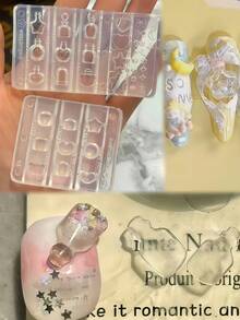 1pc/2pcs Nail Art Mold, Wishing Bottle, Glass Bottle, Star, Magic Potion Bottle, Butterfly, Rose 3D Decorations, Transparent Silicone Mold - Clear - View 1