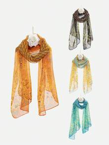 1件春季新款巴厘岛雪纺印花围巾，东南亚披肩 - 彩色 - 查看 8