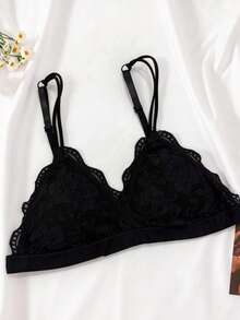 Women's Black French Deep V Triangle Cup Lightweight Bra With Adjustable Straps - Black - View 6