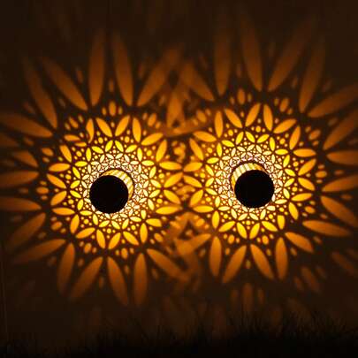太阳能铁铜币壁灯，暖色LED灯，适用于户外花园、节日装饰、庭院、草坪、公园