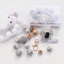 1 set Söt björn & kaninhårboll DIY-nyckelring, väskhänge, armband, halsband Silikonpärlor - silikon set - Visa 8