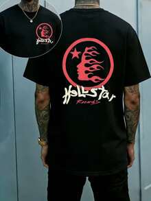 Hellstars Fire Hair Logo Vintage Washed T-Shirt Double Sided Printed (220g 100% Cotton T-Shirt),Summer Clothes, Men's Tops, Casual And Comfortable, Fashionable Graphic Tee, Unisex Style - Black - View 1