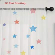2pcs Vibrant Star-Patterned Tulle Curtains Feature Soft Pink, Blue, And Yellow Star Designs In A 2D Flat Print. They Are Semi-Transparent, Rod-Mountable, And Suitable For Living Rooms, Bedrooms, And Game Rooms. - Multicolor - 2pcs - View 8