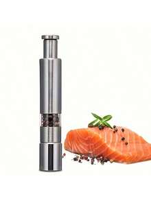 不锈钢手动迷你研磨器 - 按压式香料、胡椒和粗盐研磨器，符合人体工程学手柄，便携式设计，无需电源/电池，易于清洁，是居家和旅行厨房的理想工具。 - 銀色 - 查看 9