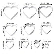 Bộ 6/10 khuôn cắt bánh hình trái tim - Khuôn bánh quy hình trái tim nhỏ bằng thép không gỉ, thích hợp cho Ngày Valentine, tiệc cưới - Có thể dùng để làm bánh mì kẹp, bánh quy, bánh bích quy. - Bạc - Xem 10