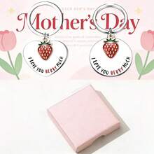 2件套母亲节草莓不锈钢钥匙扣“我爱你，莓果般甜蜜”可爱水果吊坠钥匙圈，适合送给妈妈，母亲节生日甜蜜礼物 - 鋼色 - 查看 6