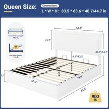 Allewie Full/Queen/King Size Lift Up Storage Bed Frame With Charging Station & LED Lights, Adjustable Velvet Upholstered Storage Headboard, Type-C & USB Ports, Hydraulic Support, No Box Spring Needed, White - 白色 - 查看 10