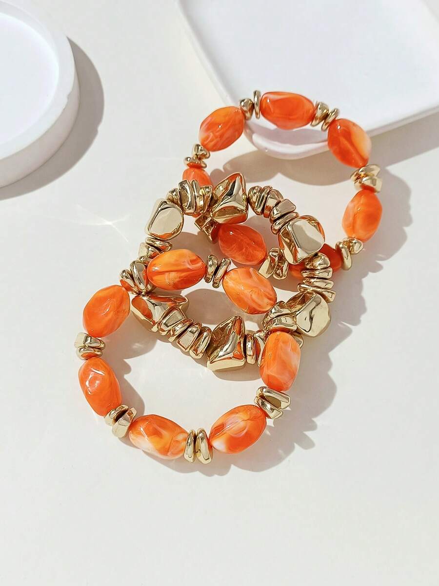 LADYCOCO Bộ 3 vòng tay hạt acrylic nhiều lớp màu nâu cổ điển, vòng tay có thể biến đổi với mặt dây chuyền vàng, phù hợp cho nữ, các cặp đôi, dự tiệc và đeo hàng ngày.