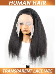 13x4 透明蕾丝前额假发，卷曲直发蕾丝前额真人发假发，带卷曲边缘和婴儿发，4C 边缘真人发假发，适合所有女性，200% 密度 - Natural Black - 查看 5