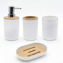 Bộ đồ dùng vệ sinh phòng tắm 6 món, vỏ nhựa mạ điện, bộ phụ kiện phòng tắm, đồ dùng nhà tắm, bao gồm: bình đựng xà phòng, giá đựng bàn chải đánh răng, cốc đánh răng, hộp đựng xà phòng, cọ toilet và thùng rác. Bộ đồ dùng vệ sinh để bàn trong phòng tắm, đồ dùng thiết yếu cho phòng tắm, đồ trang trí phòng tắm, có thể dùng làm quà tân gia, quà nghỉ lễ, quà Valentine, quà sinh nhật. - Bộ sản phẩm phòng tắm nắp tre - Xem 22