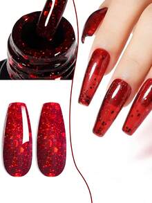 VOKY 1支装红色闪粉美甲胶，经典樱桃红，UV/LED灯固化，不含甲醛，质地丰润，7毫升 - 紅色 - 查看 6