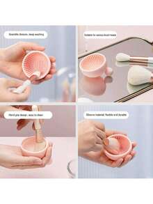 Silicone Makeup Brush Cleaning Bowl, Scrub Mat, Makeup Brush Cleaning Gel Pad, Handmade Tool - Pink - View 4