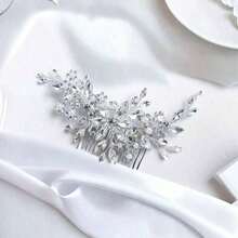 1pc Handmade Women's Crystal Hair Accessory, Pearl Embellished Hair Comb Suitable For Ball, Wedding, Banquet Valentine's Day Accessories - Silver - View 2