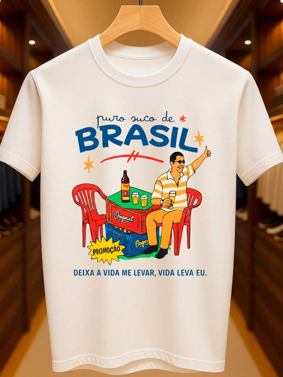 Brazilian Juice T-Shirt Zeca Pago Bar Drink Beer Party Basic Unisex 100% Premium Cotton – Men's And Women's | Casual, Streetwear, Plus Size, New Arrival With Immediate Shipping In Various Colors - trắng - Xem 1