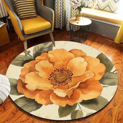 1件橙色玫瑰圆形地垫，家居装饰，营造浪漫氛围，适用于客厅和卧室，母亲节礼物，复古花卉桌布 - 非常适合节日餐厅装饰和厨房布置 | 复古花卉设计 | 装饰地毯，卧室装饰，小地毯，地毯，家居装饰，客厅地毯，客厅小地毯，卧室地毯