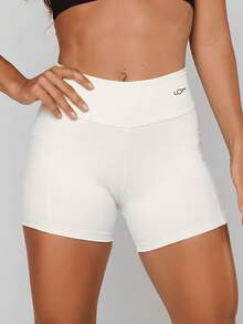 LOT FITNESS Women's Basic Black Polyamide Athletic Shorts With Pockets - 沙 - 查看 2