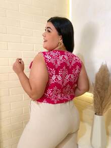 Plain Tank Top, Sleeveless Blouse, Plain Crepe Fabric, With 4 Buttons, Plus Size G1G2G3 46-52, Casual Women's - 66-粉紅色 - 查看 2